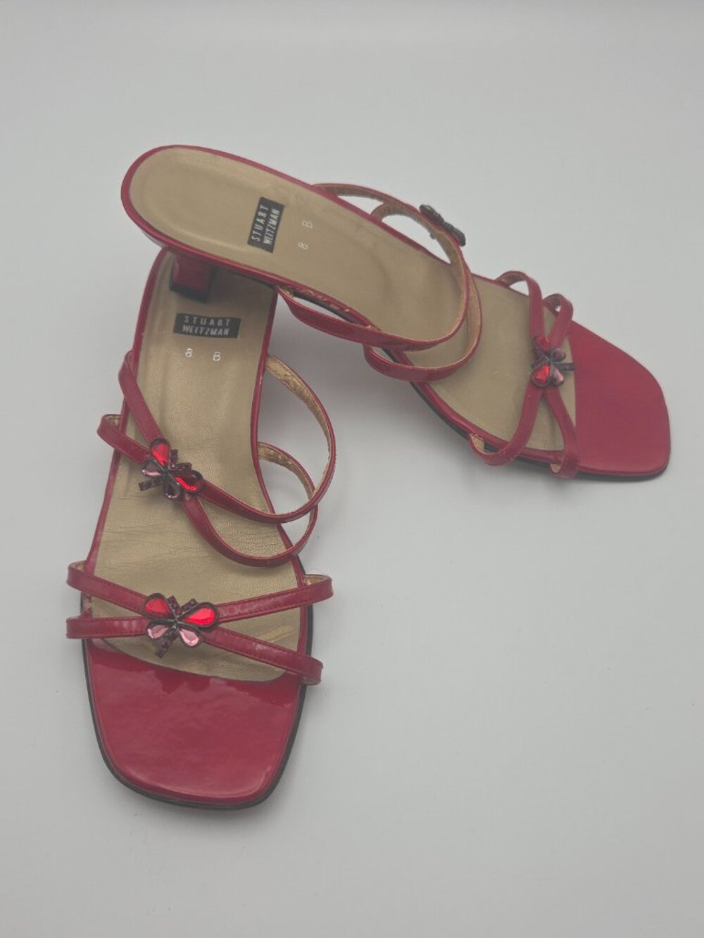 Vintage Stuart Weitzman Bugaboo Red Rhinestone Butterfly Sandals | Size 8 - Picture 11 of 11
